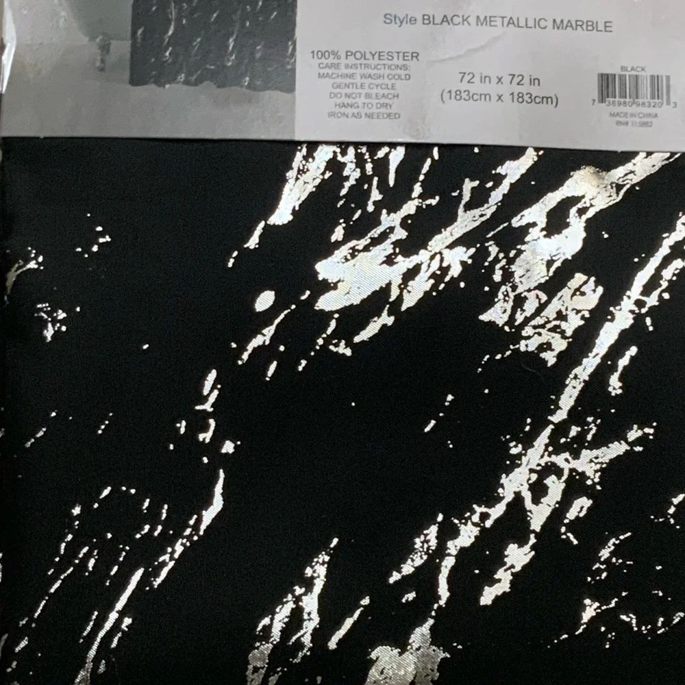 Today’s Living Black Marble Metallic Silver Fabric Shower Curtain 72 in X 72 in